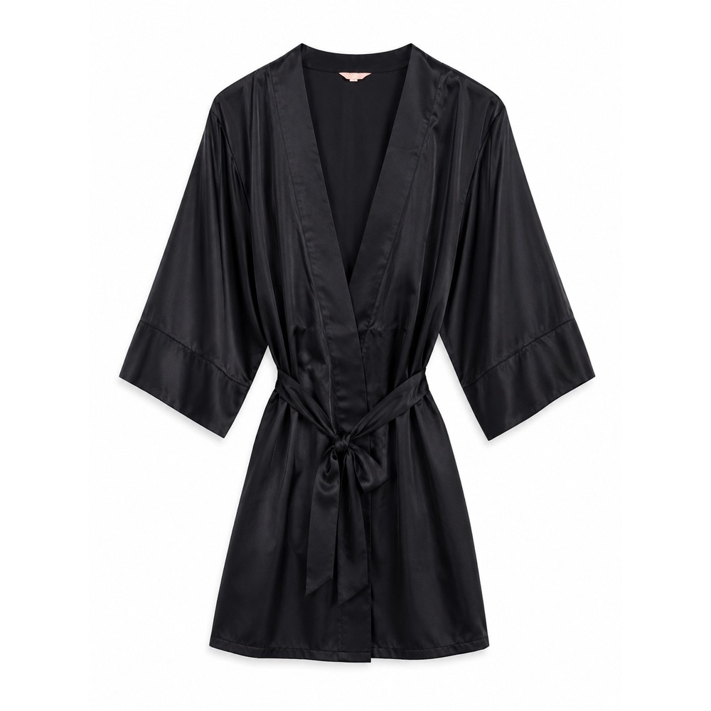 ThirdLove Black Satin Robe One Size Kimono Style Tie Waist Loungewear Sleepwear